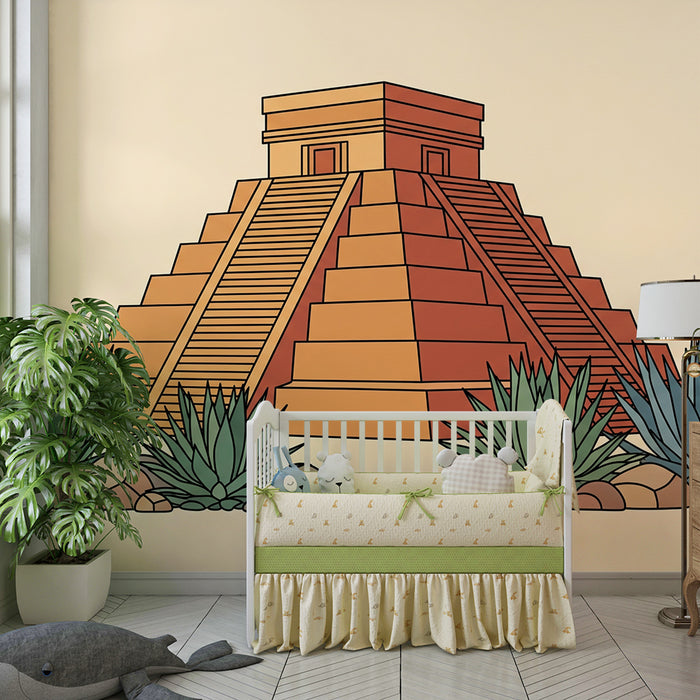 Barnetapet med gamle pyramider og ørkenplanter