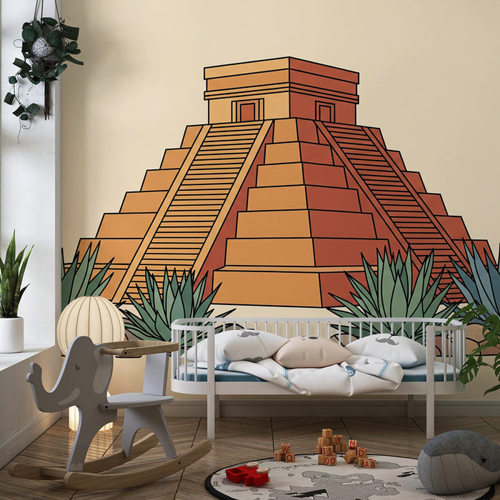Barnetapet med gamle pyramider og ørkenplanter
