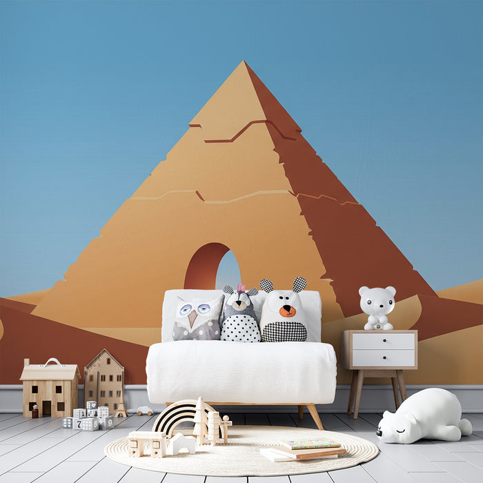 Papier peint chambre enfant | Pyramide dans le désert avec dunes dorées