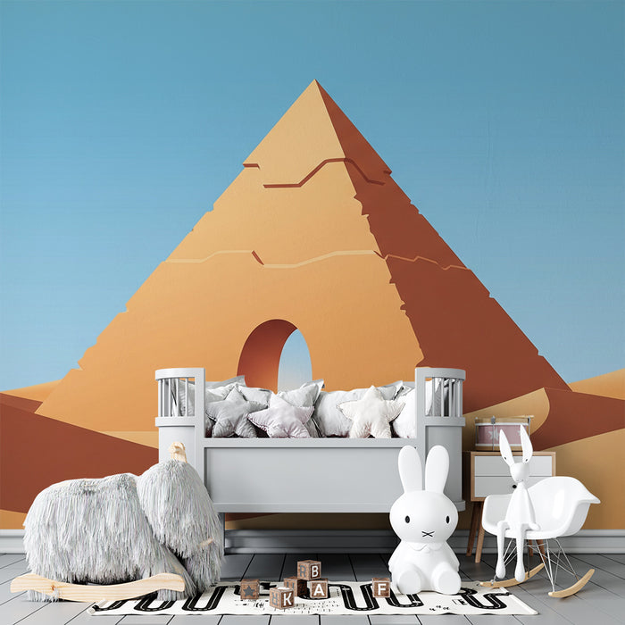 Papier peint chambre enfant | Pyramide dans le désert avec dunes dorées