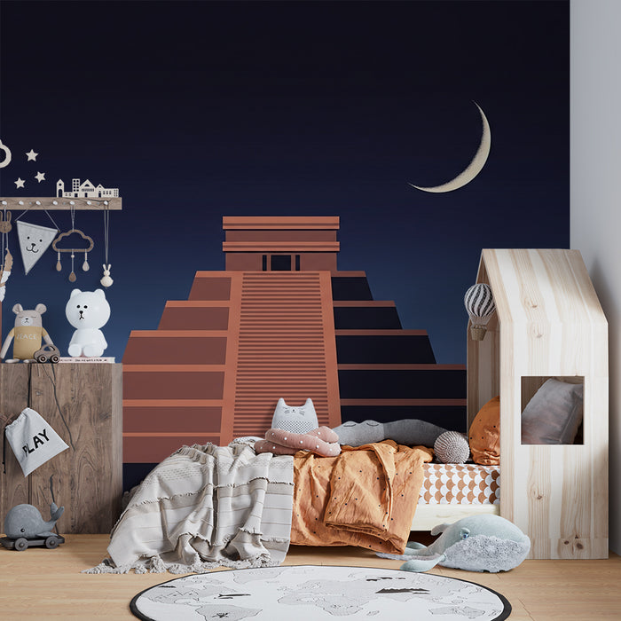 Papel de parede para quarto de criança | Pirâmides e cactos sob um céu estrelado
