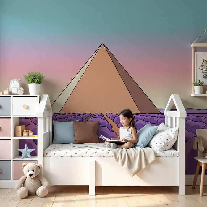 Kids' Room Wallpaper | Pyramids and Lavender Fields Under a Pastel Sky