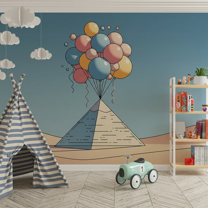 Dětské tapety do pokojíčku | Veselé pyramidy s barevnými balónky na poušti