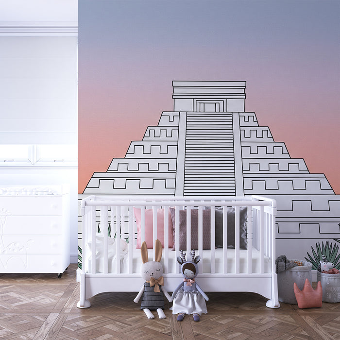 Kinderzimmer-Tapete | Maya-Pyramiden und Agaven unter pastellfarbenem Himmel