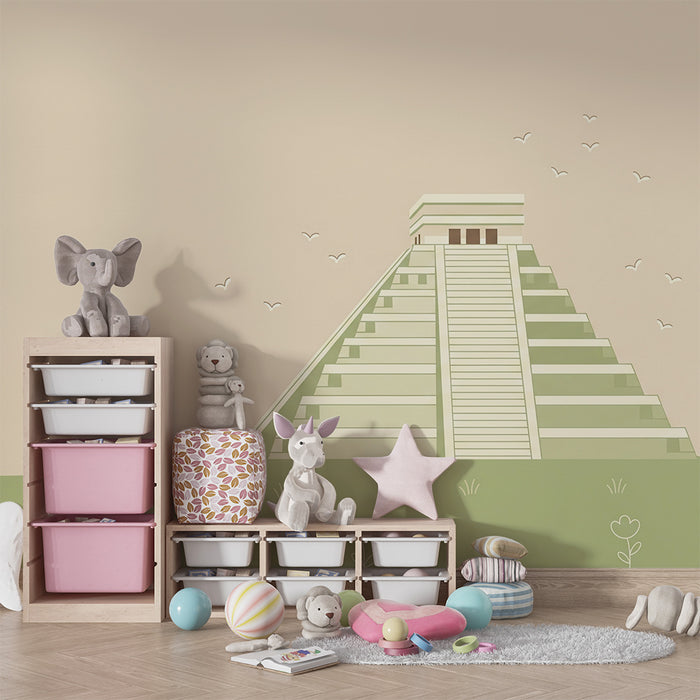 Papier peint chambre enfant | Pyramide mystérieuse et paysage verdoyant