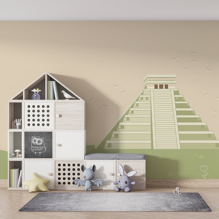 Papier peint chambre enfant | Pyramide mystérieuse et paysage verdoyant