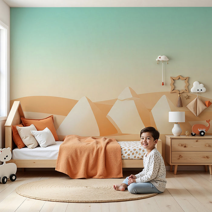 Children's bedroom wallpaper | Pyramids in the desert in soft tones