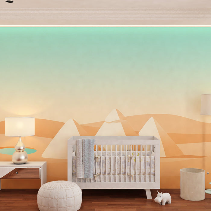 Children's bedroom wallpaper | Pyramids in the desert in soft tones