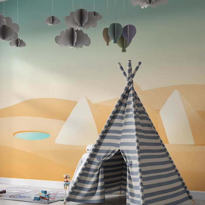 Children's bedroom wallpaper | Pyramids in the desert in soft tones