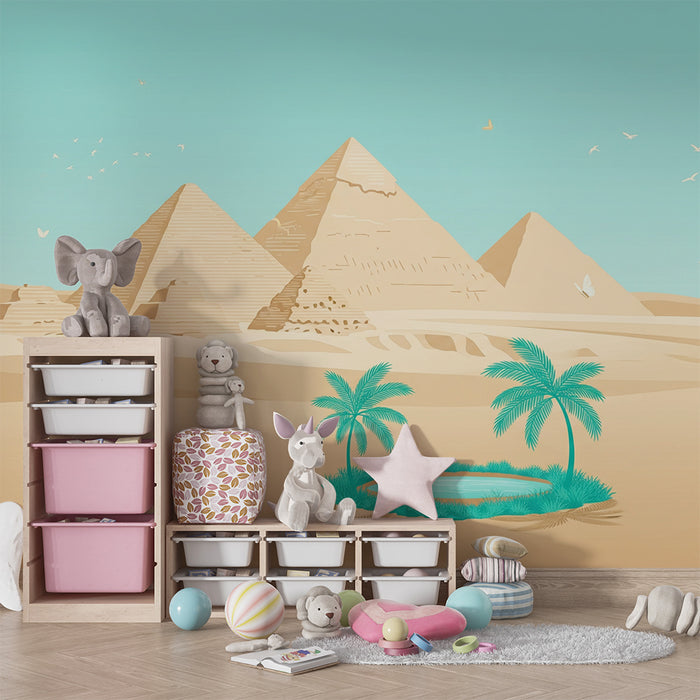 Papier peint chambre enfant | Pyramides égyptiennes et oasis tropicale