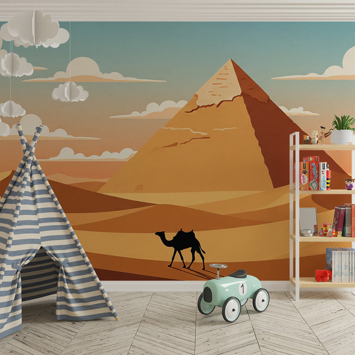 Kinderzimmer-Tapete | Pyramiden und Wüste mit Kamel-Silhouette