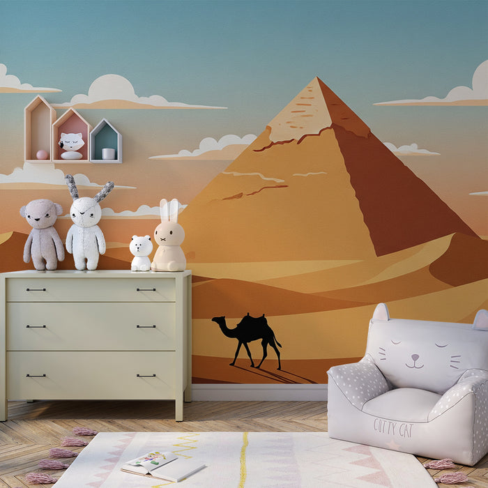 Kinderzimmer-Tapete | Pyramiden und Wüste mit Kamel-Silhouette