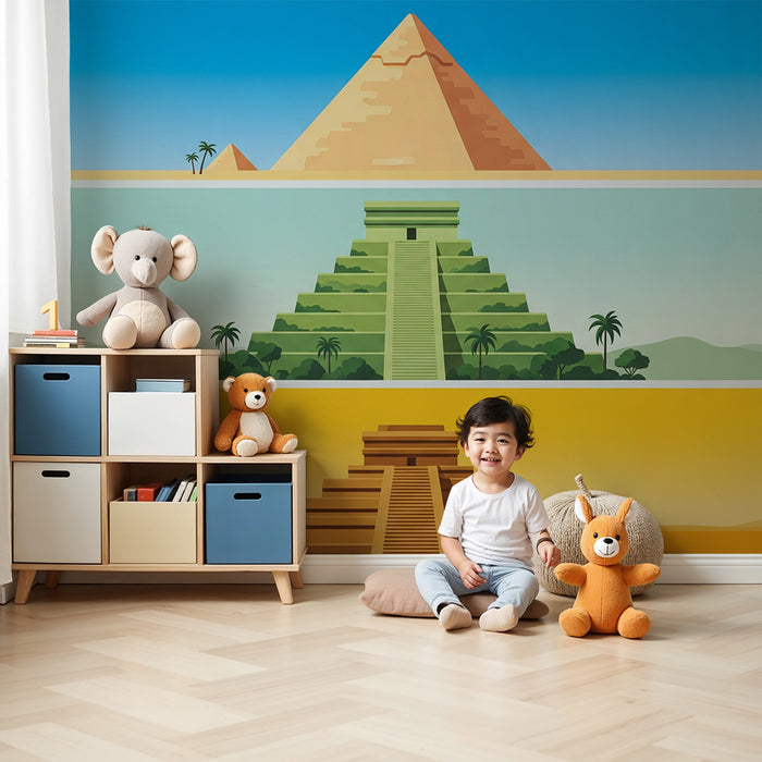 Detská tapeta do izby | Farebné pyramídy a chrámy