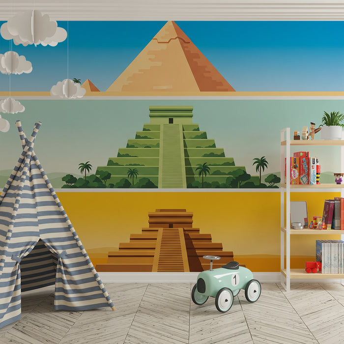 Detská tapeta do izby | Farebné pyramídy a chrámy