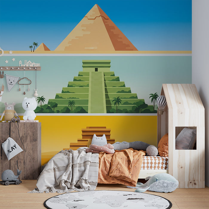 Detská tapeta do izby | Farebné pyramídy a chrámy