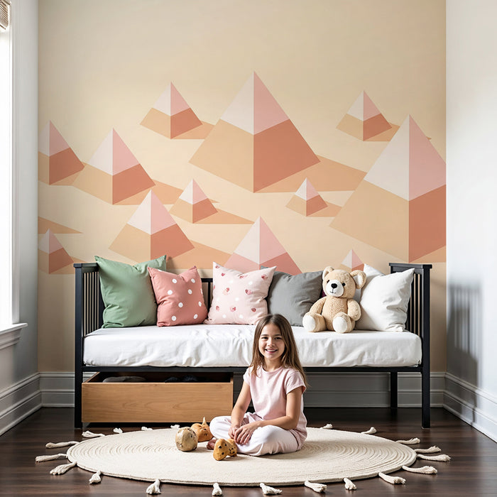 Papier peint chambre enfant | Pyramides géométriques dans des tons doux