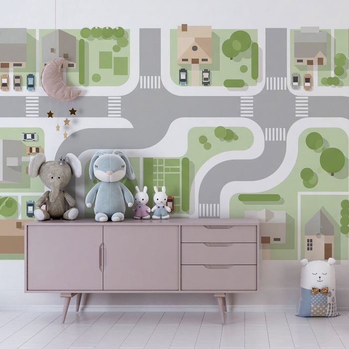Papel pintado infantil | Barrio de casas de colores