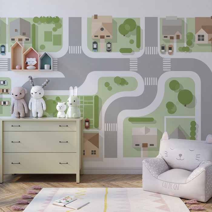 Papel pintado infantil | Barrio de casas de colores
