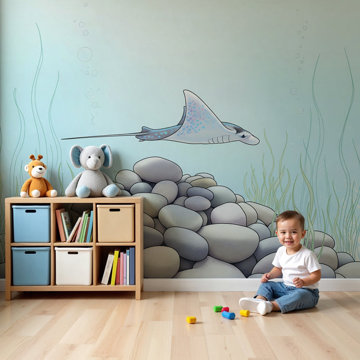 Papier peint chambre enfant | Raie majestueuse sous-marine