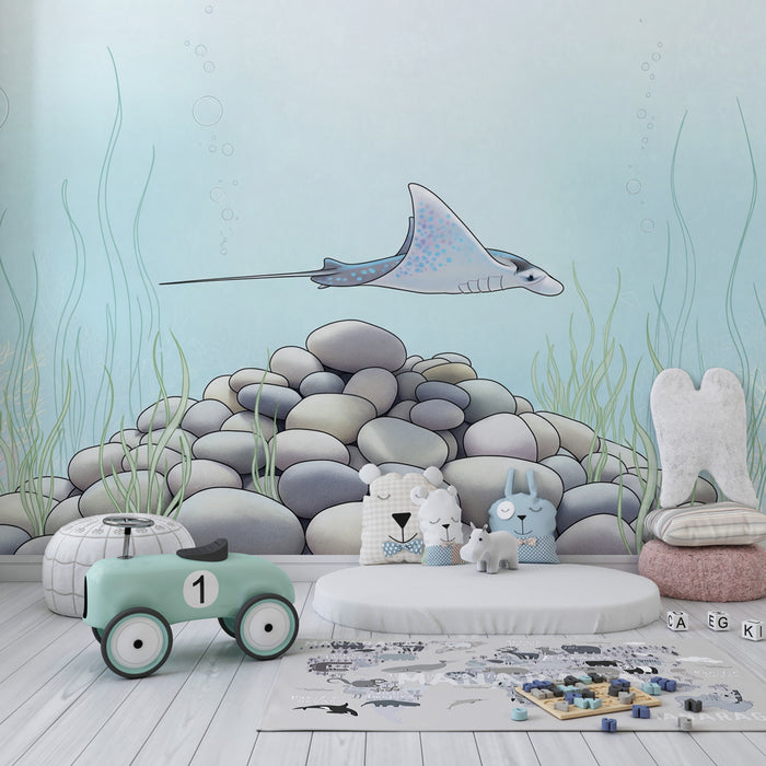 Papier peint chambre enfant | Raie majestueuse sous-marine