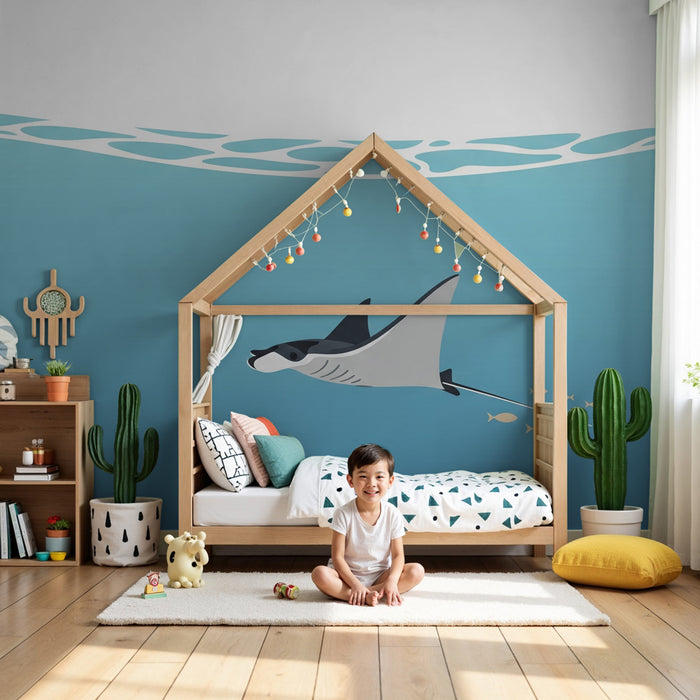 Kids room wallpaper | Manta ray and underwater adventure