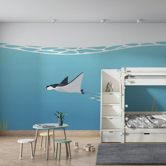 Kids room wallpaper | Manta ray and underwater adventure