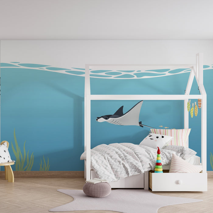 Kids room wallpaper | Manta ray and underwater adventure
