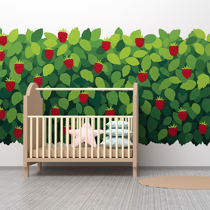 Kinderzimmer Tapete | Himbeerzweige und üppiges Blattwerk