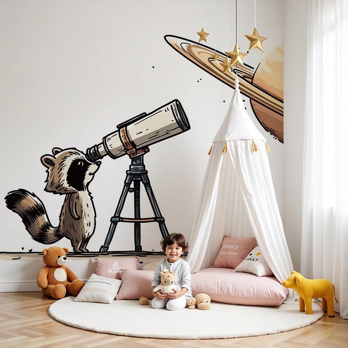 Papel de parede criança | Curiosul raton spală Saturnul prin telescop