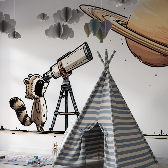 Papel de parede criança | Curiosul raton spală Saturnul prin telescop