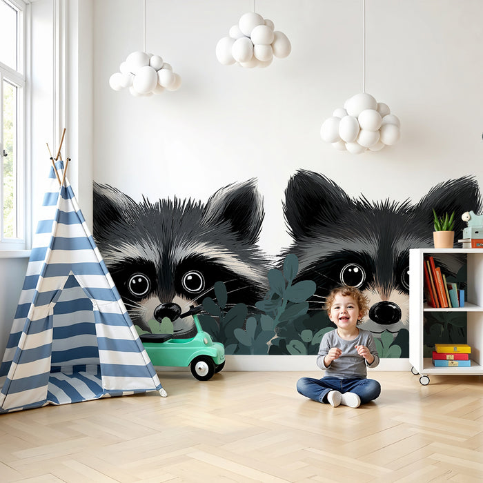 Tapet pentru cameră copil | Curiosul raton printre frunze