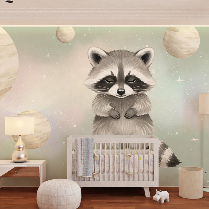 Kinderzimmer Tapete | Waschbär im Weltraum