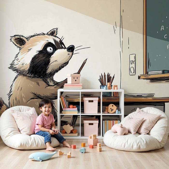 Tapet barnerom | Vaskebjørn i klasserommet