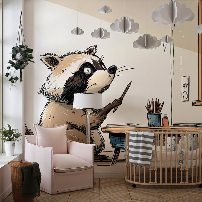 Tapet barnerom | Vaskebjørn i klasserommet