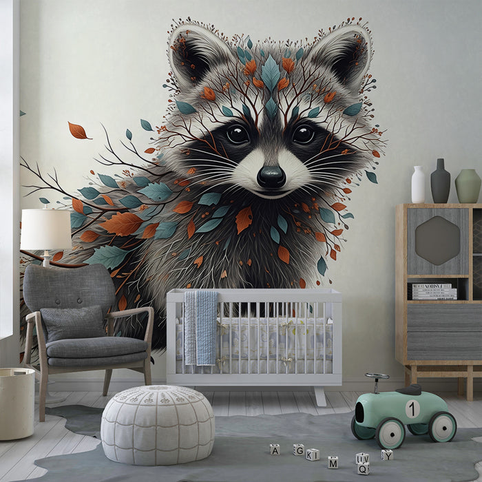 Kids' Room Wallpaper | Enchanting Raccoon with Autumn Foliage