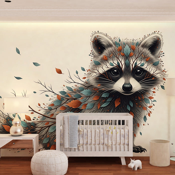 Kids' Room Wallpaper | Enchanting Raccoon with Autumn Foliage