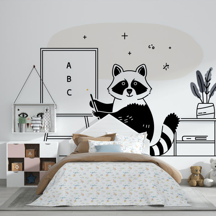 Papier peint chambre enfant | Raton laveur enseignant et alphabet