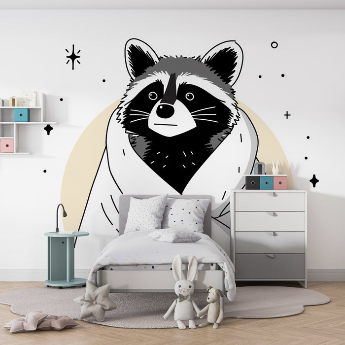 Papier peint chambre enfant | Raton laveur enveloppé dans une couverture