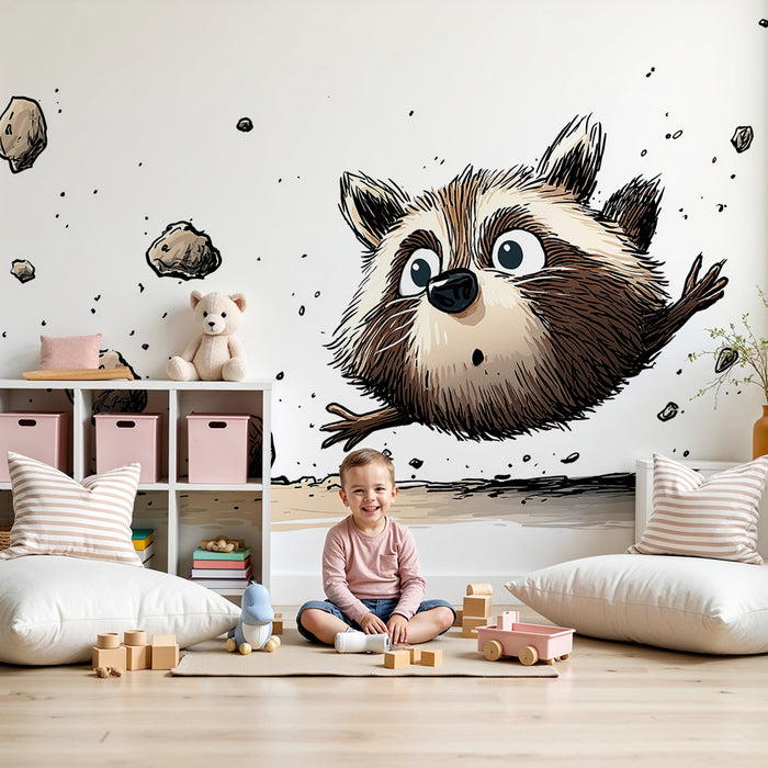 Papier peint chambre enfant | Raton laveur espiègle en pleine aventure