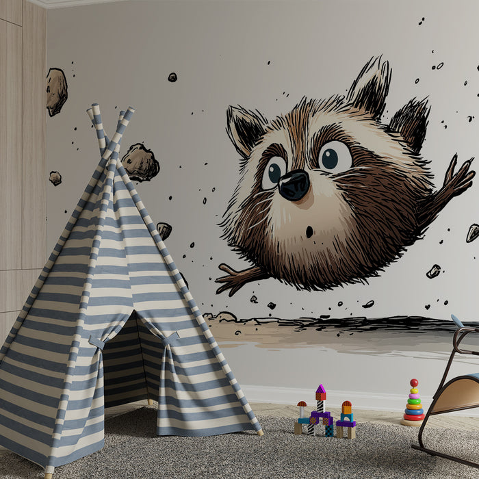 Papier peint chambre enfant | Raton laveur espiègle en pleine aventure