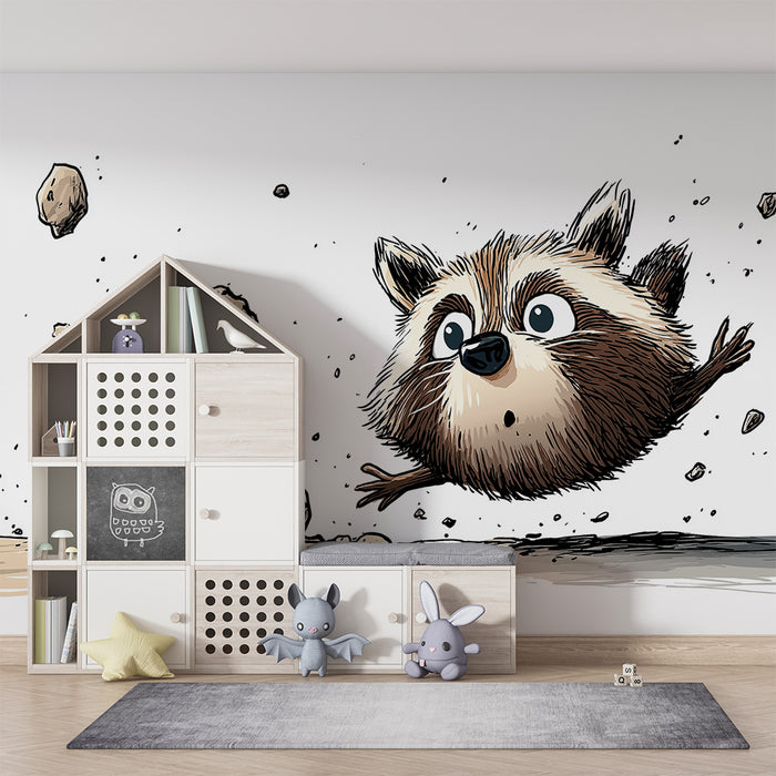 Papier peint chambre enfant | Raton laveur espiègle en pleine aventure