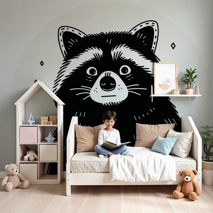 Papel pintado infantil | Traviesa mapache y naturaleza suave