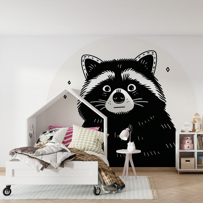 Papel pintado infantil | Traviesa mapache y naturaleza suave