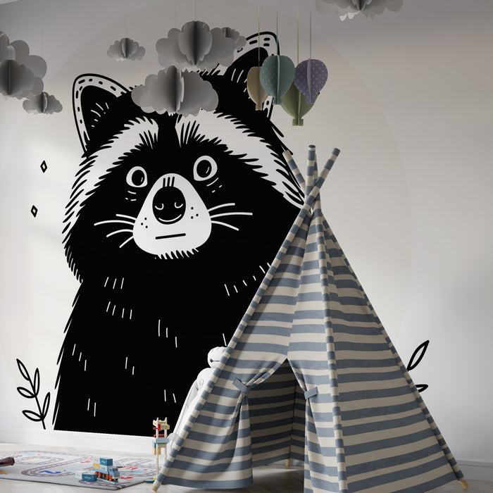 Papel pintado infantil | Traviesa mapache y naturaleza suave