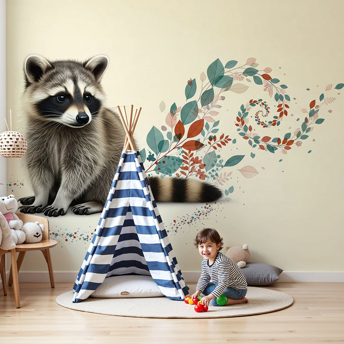 Tapet pentru camera copilului | Raton dulce cu motive florale delicate