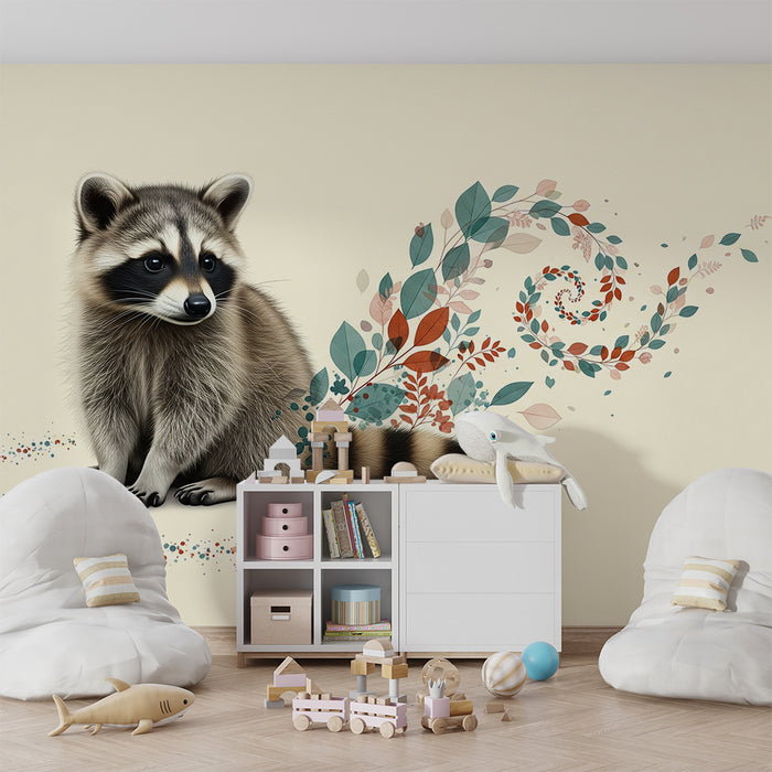 Tapet pentru camera copilului | Raton dulce cu motive florale delicate