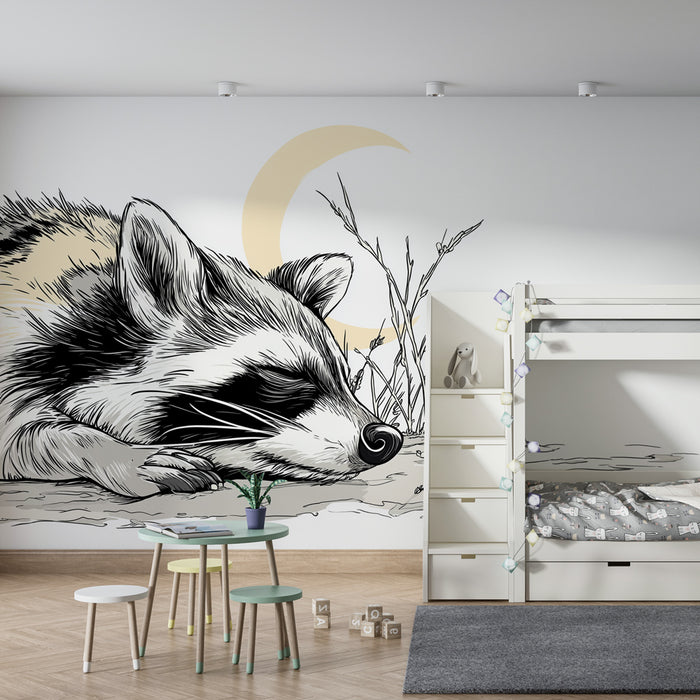 Papier peint chambre enfant | Raton laveur paisible sous la lune