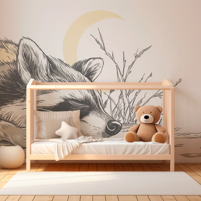 Papier peint chambre enfant | Raton laveur paisible sous la lune