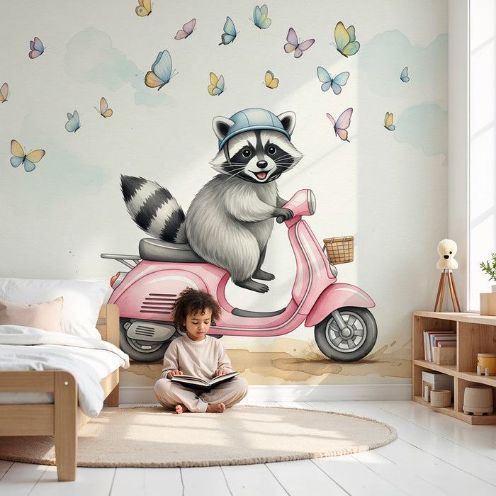 Barntapet | Tvättbjörn på skoter med fjärilar