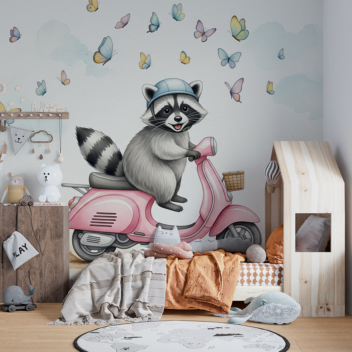 Barntapet | Tvättbjörn på skoter med fjärilar
